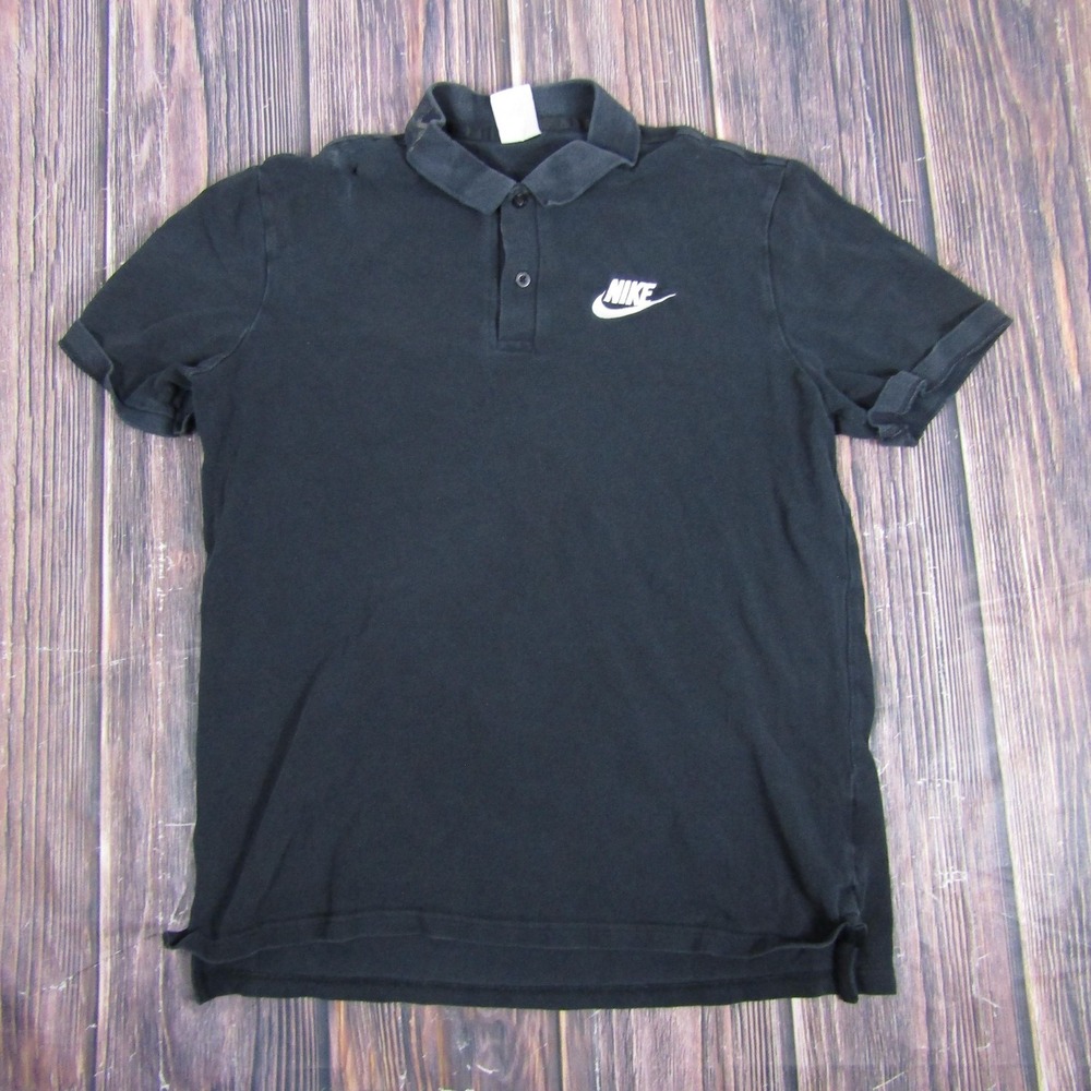 Nike Polo Shirt Mens Large Black Swoosh Logo Athletic Short Sleeve Casual